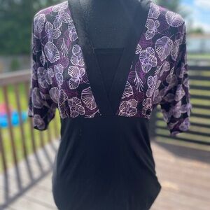 Y2K Suzie In The City Black and Purple Floral Top